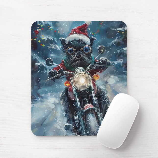 Alfombrilla De Ratón Navidades de motocicleta Affenpinscher Dog Riding (Con ratón)