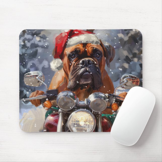 Alfombrilla De Ratón Navidades de motocicleta Bullmastiff (Con ratón)