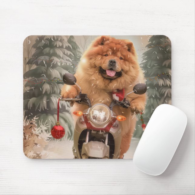 Alfombrilla De Ratón Navidades de motocicleta Chow Chow Dog Riding (Con ratón)