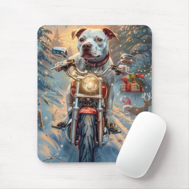 Alfombrilla De Ratón Navidades de motocicleta de American Staffordshire (Con ratón)