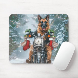 Alfombrilla De Ratón Navidades de motocicleta de Pastor Alemán