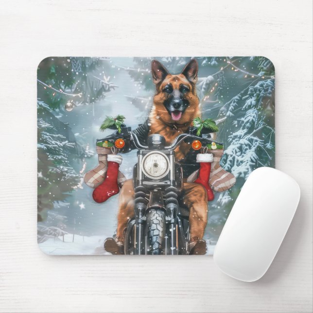 Alfombrilla De Ratón Navidades de motocicleta de Pastor Alemán (Con ratón)