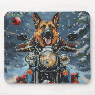 Alfombrilla De Ratón Navidades de motocicleta de Pastor Alemán