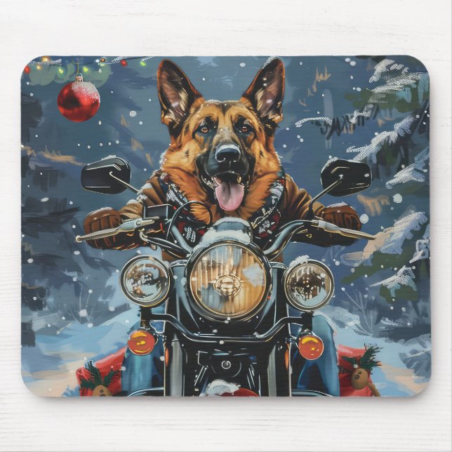 Alfombrilla De Ratón Navidades de motocicleta de Pastor Alemán (Frente)