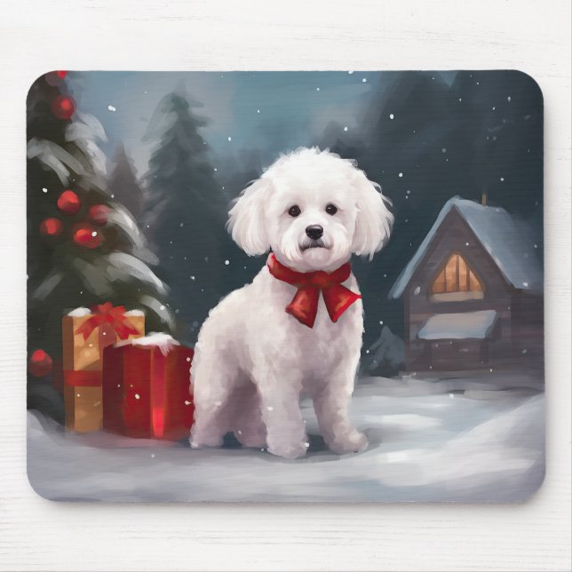 Alfombrilla De Ratón Navidades de Nieve de Bichon Frise Dog (Frente)