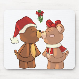 Alfombrilla De Ratón navidades de peluche besándose bajo el mistletoe