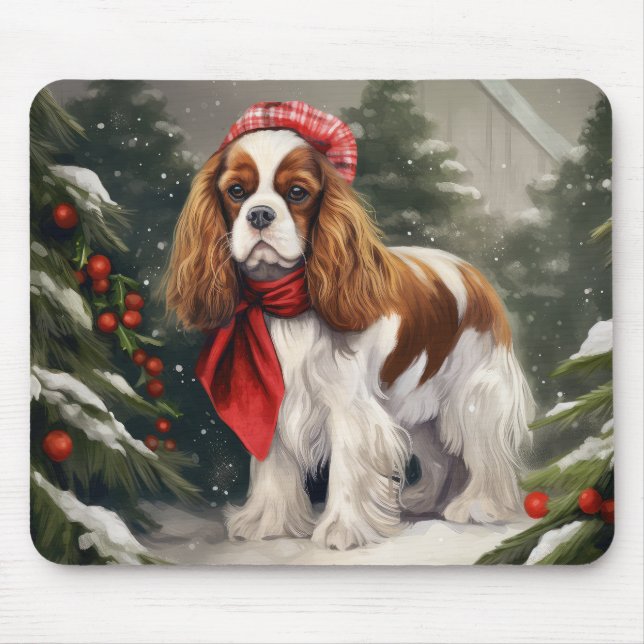 Alfombrilla De Ratón Navidades de Perro Cavalier King Charles Spaniel (Frente)