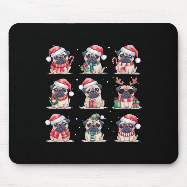 Alfombrilla De Ratón Navidades De Perro De Pug Encenden Perros De Pug D (Frente)