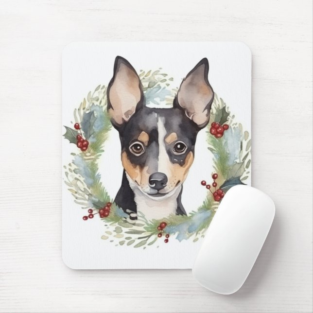 Alfombrilla De Ratón Navidades de Rat Terrier usaron elogios festivos (Con ratón)