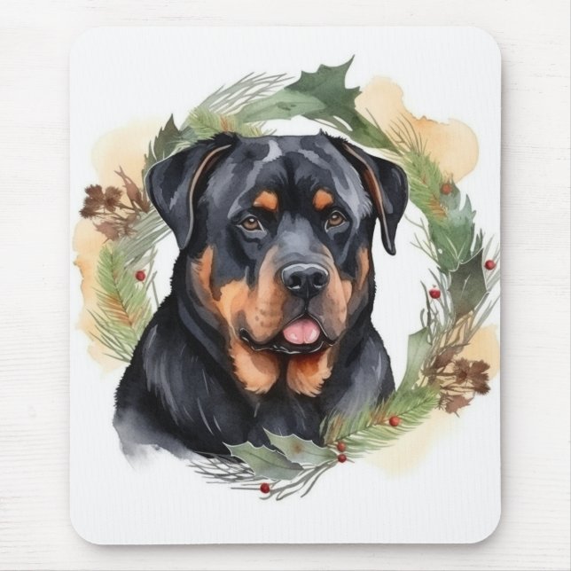 Alfombrilla De Ratón Navidades de Rottweiler Wreath Festimes Pup (Frente)