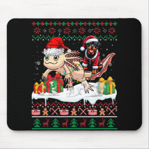 Alfombrilla De Ratón Navidades de Santa Rottweiler Riding Axolotl Sweat