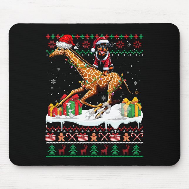 Alfombrilla De Ratón Navidades de Santa Rottweiler Riding Giraffe Sweat (Frente)