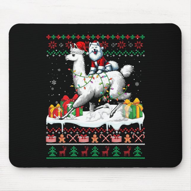 Alfombrilla De Ratón Navidades de Santa Samoyed en llamas Sweater Lover (Frente)
