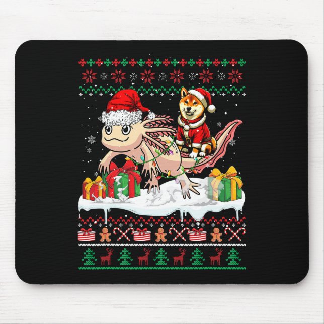 Alfombrilla De Ratón Navidades de Santa Shiba Inu Riding Axolotl Sweate (Frente)