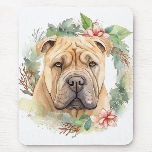 Alfombrilla De Ratón Navidades de Shar Pei Wreath Festimes Pup (Frente)