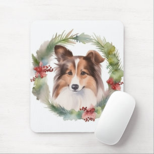 Alfombrilla De Ratón Navidades de Shetland Sheepdog Wreath Festimes Pup