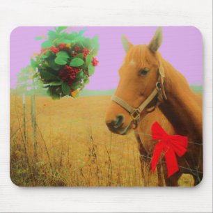 Alfombrilla De Ratón Navidades del cielo rosa retro Caballo