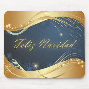 Alfombrilla De Ratón Navidades dorados con fondo azul...