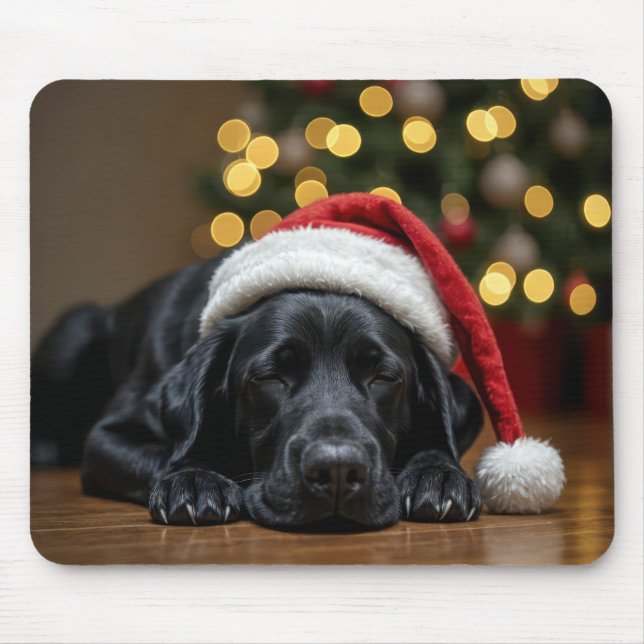 Alfombrilla De Ratón Navidades durmientes recuperador de labrador negro (Frente)