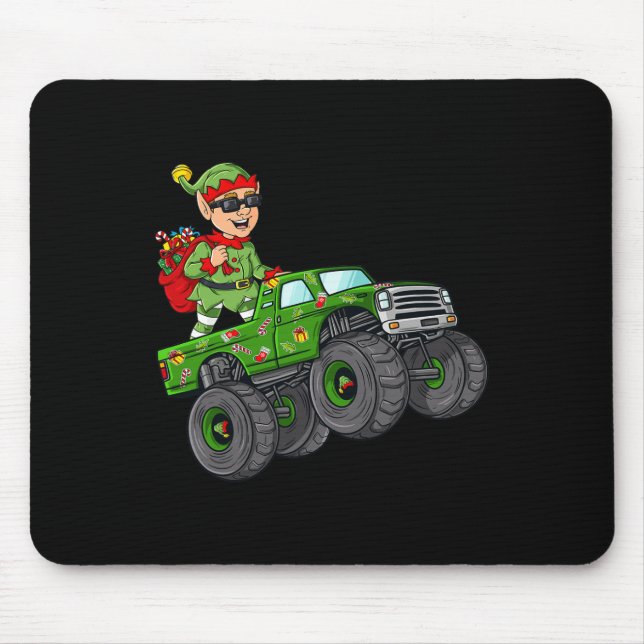 Alfombrilla De Ratón Navidades Elf Riding Monster Camión Niños Familia (Frente)