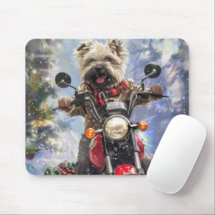Alfombrilla De Ratón Navidades en moto de Cairn Terrier