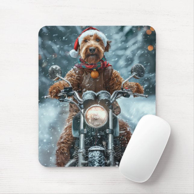 Alfombrilla De Ratón Navidades en motocicleta de Airedale Dog Riding (Con ratón)