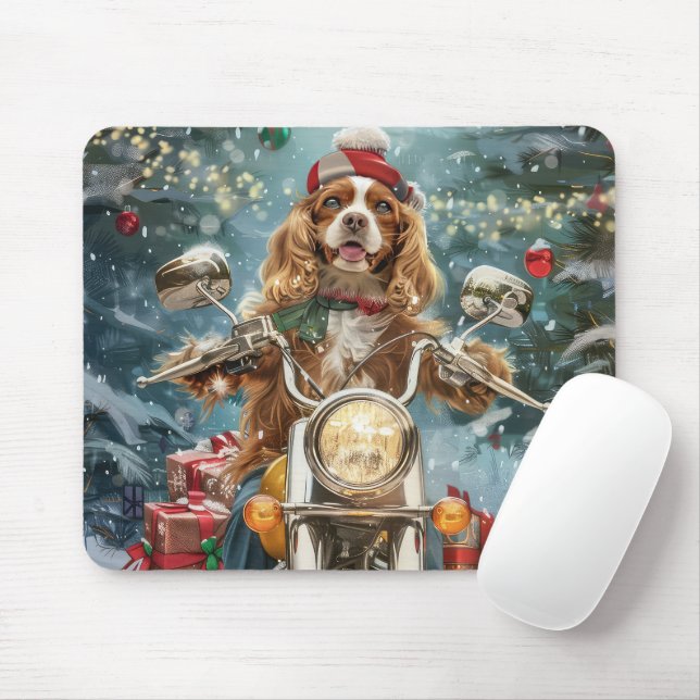 Alfombrilla De Ratón Navidades en motocicleta de Cocker Spaniel Dog Rid (Con ratón)