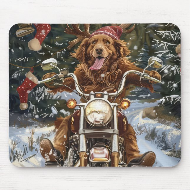 Alfombrilla De Ratón Navidades en motocicleta de perros de Nueva Escoci (Frente)