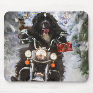 Alfombrilla De Ratón Navidades en motocicleta de perros de Terranova