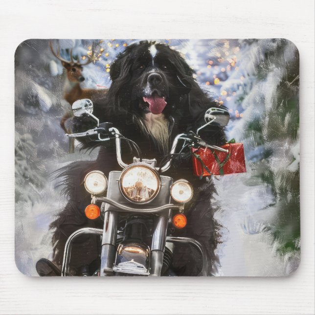 Alfombrilla De Ratón Navidades en motocicleta de perros de Terranova (Frente)