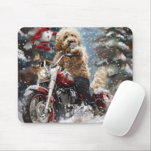 Alfombrilla De Ratón Navidades en motocicleta Goldendoodle Dog Riding