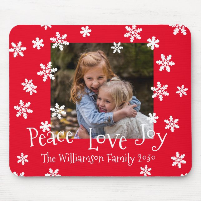 Alfombrilla De Ratón Navidades Familia Foto Año Blanco Snowflake Red (Frente)