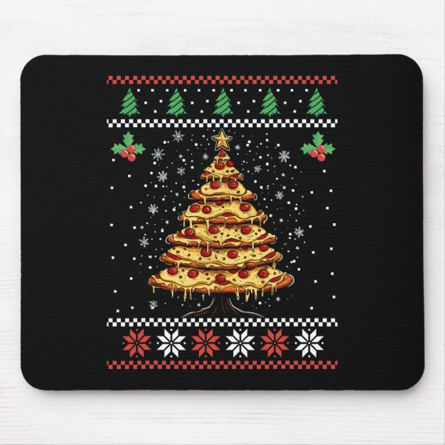 Alfombrilla De Ratón Navidades feos del árbol de Navidad de la pizza, d (Frente)