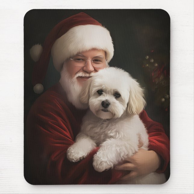Alfombrilla De Ratón Navidades festivos de Bichon Frise con Santa Claus (Frente)