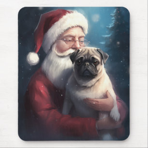 Alfombrilla De Ratón Navidades festivos de Pug con Santa Claus