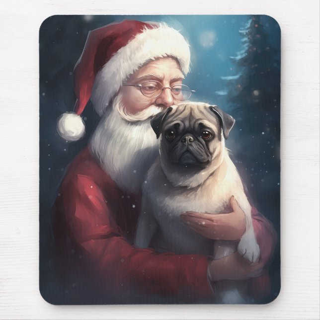 Alfombrilla De Ratón Navidades festivos de Pug con Santa Claus (Frente)