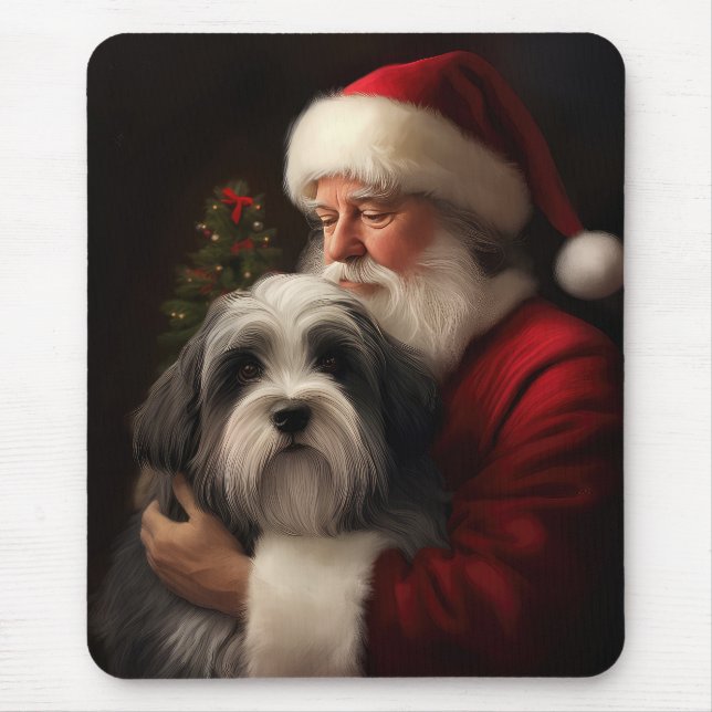 Alfombrilla De Ratón Navidades festivos del Tibetano Terrier Santa Clau (Frente)