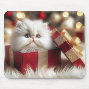 Alfombrilla De Ratón Navidades Gatito persa en una caja de regalo