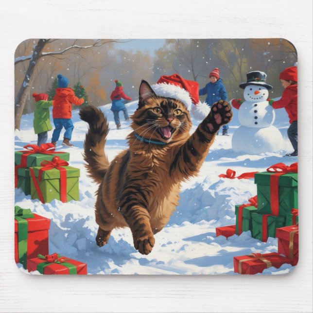 Alfombrilla De Ratón Navidades gatos abisinos celebran escena de nieve (Frente)