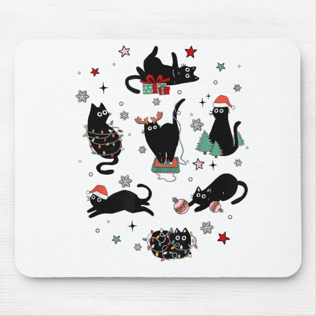 Alfombrilla De Ratón Navidades Gatos Negros (Frente)
