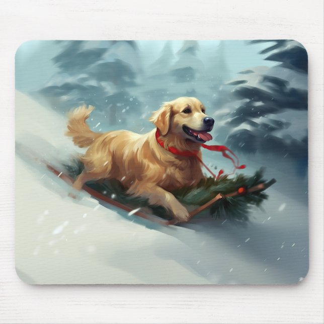 Alfombrilla De Ratón Navidades Golden Retriever nevan invierno (Frente)