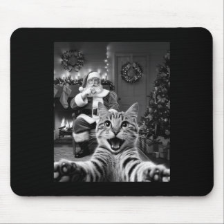 Alfombrilla De Ratón Navidades Graciosos Selfie De Gato Con Santa Claus