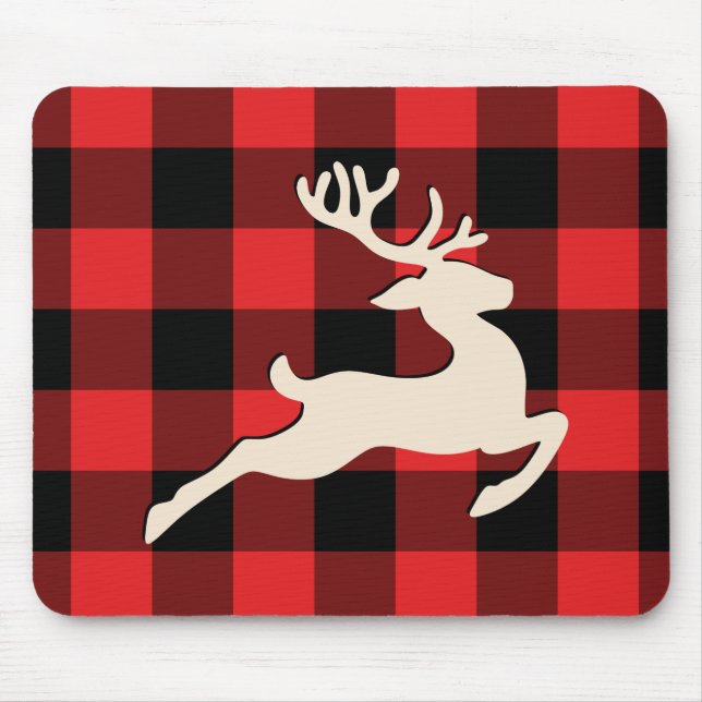 Alfombrilla De Ratón Navidades Holiday Deer Antlers Red Black Gingham (Frente)