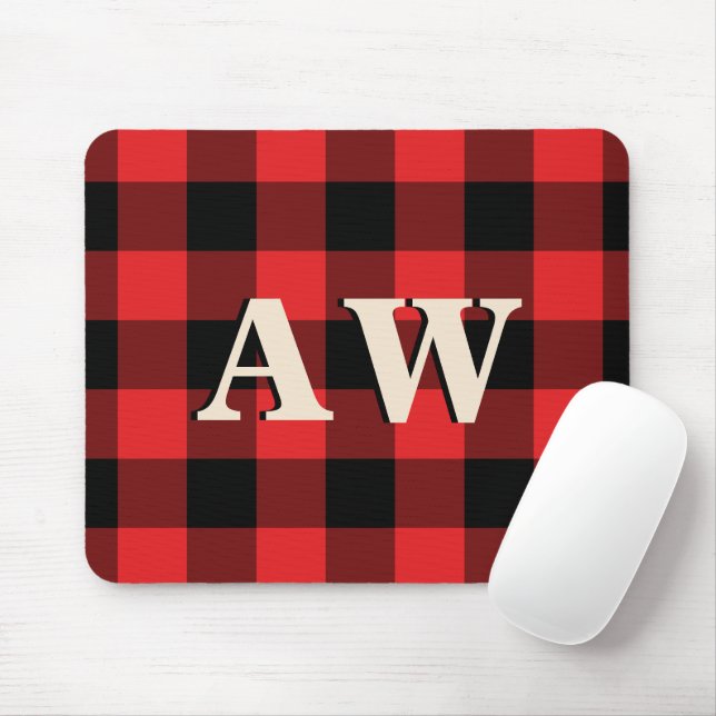 Alfombrilla De Ratón Navidades Holiday Monogram Red Black Gingham (Con ratón)