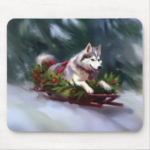 Alfombrilla De Ratón Navidades Husky siberianos nevan el invierno
