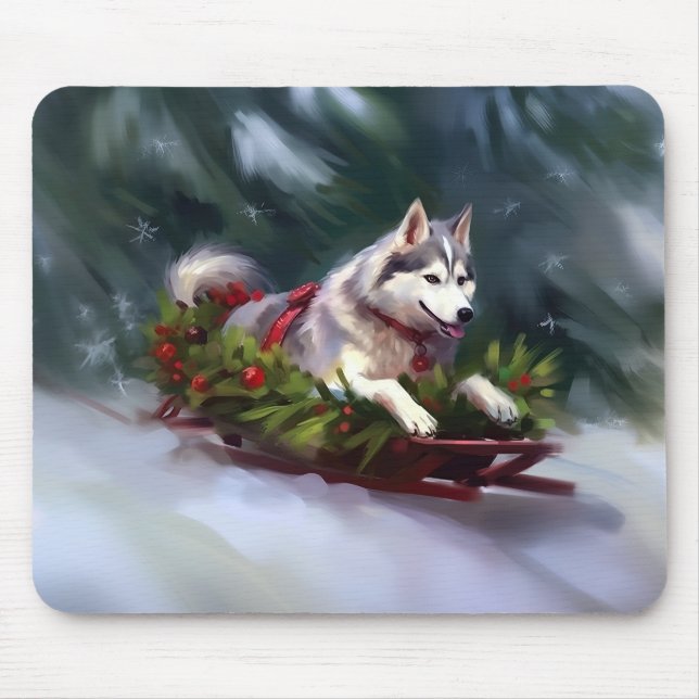 Alfombrilla De Ratón Navidades Husky siberianos nevan el invierno (Frente)