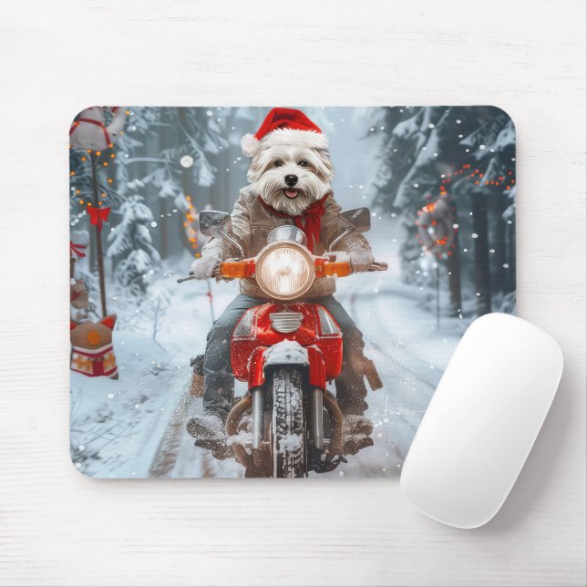 Alfombrilla De Ratón Navidades malteses de ciclismo de perros (Con ratón)