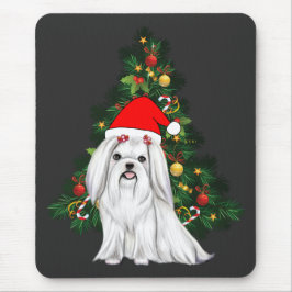 Alfombrilla De Ratón Navidades malteses, Navidad Perro maltés con sombr