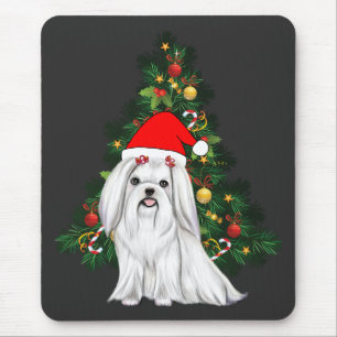 Alfombrilla De Ratón Navidades malteses, Navidad Perro maltés con sombr