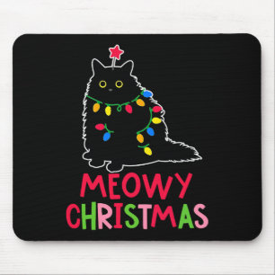 Alfombrilla De Ratón Navidades Meowy Xmas ilumina pijamas de gato negro